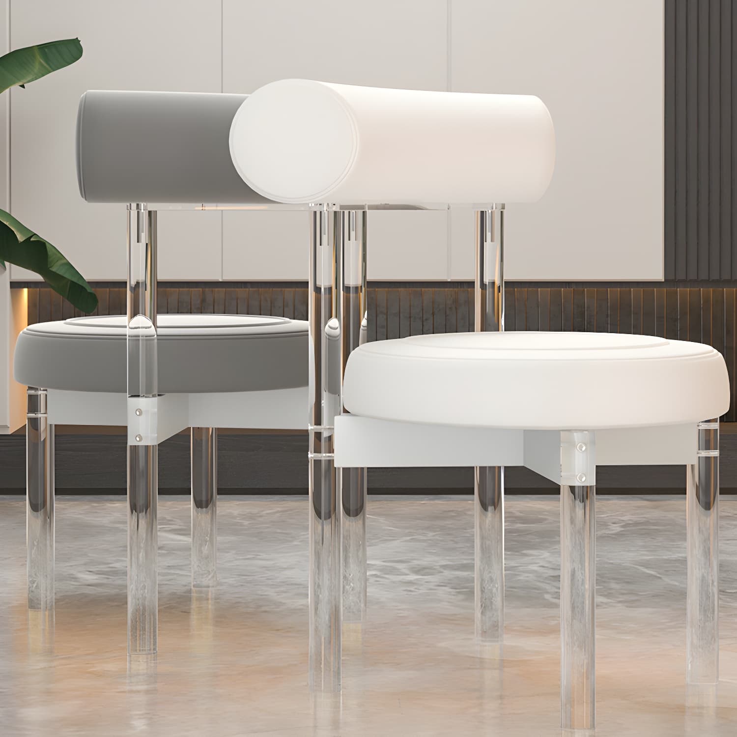 Clear Leg Modern Side Chair with Low Back and Upholstered Polyurethane Seat - image 14