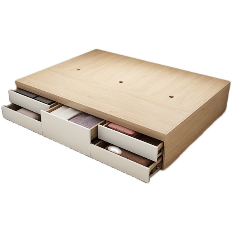 Wood Color Platform Storage Bed with Timber Bed Panel in a Modern Simple Style - image 4