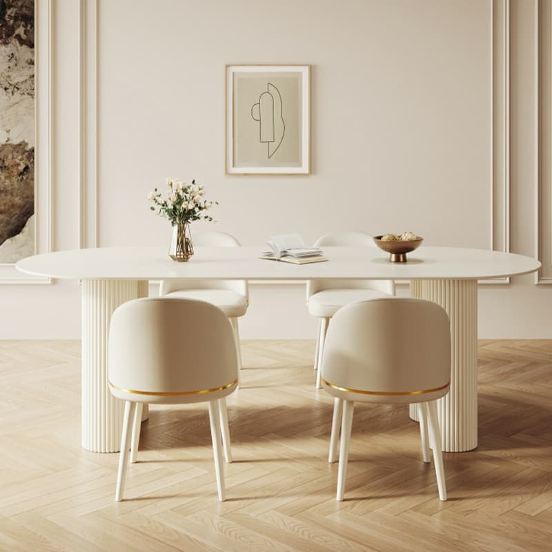 Free Form Stone Kitchen Table with Metal Base for Dining Room, White - image 4