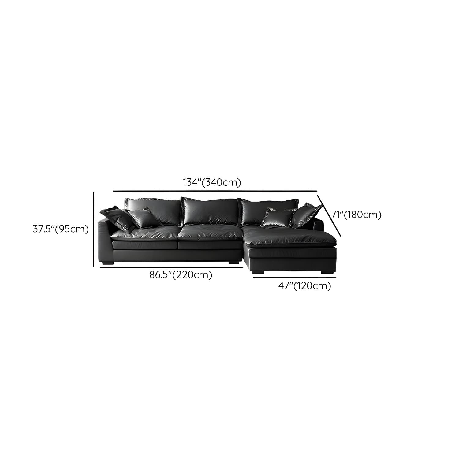 Modern Black Stationary Sectional Sofa with Wood Frame and Tech Cloth Upholstery - image 26