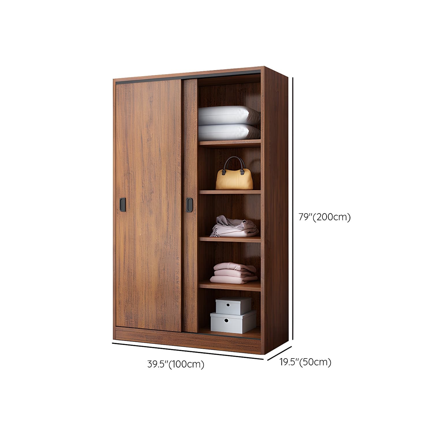 Solid Wood Frame Wardrobe Freestanding Wardrobe with Sliding Doors - image 12