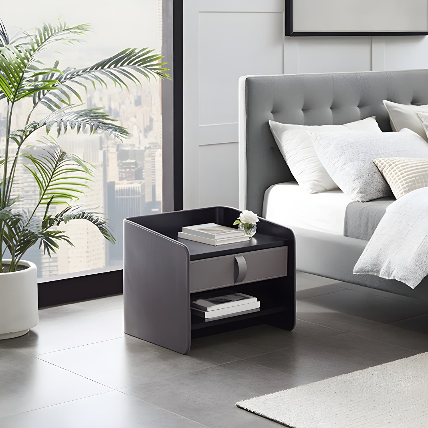 Faux Leather Nightstand Modern 1 - Drawer Accent Table Nightstand - image 13