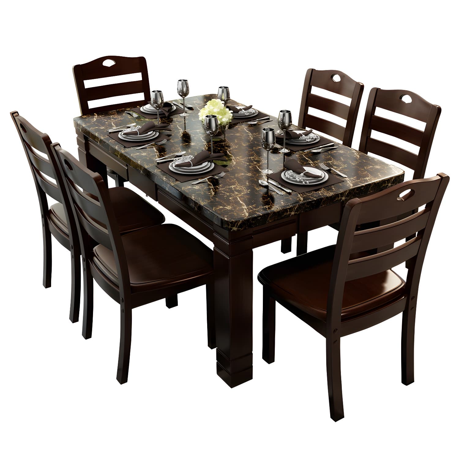 7 Piece Contemporary Rectangle Shape Dining Table Set with Chair