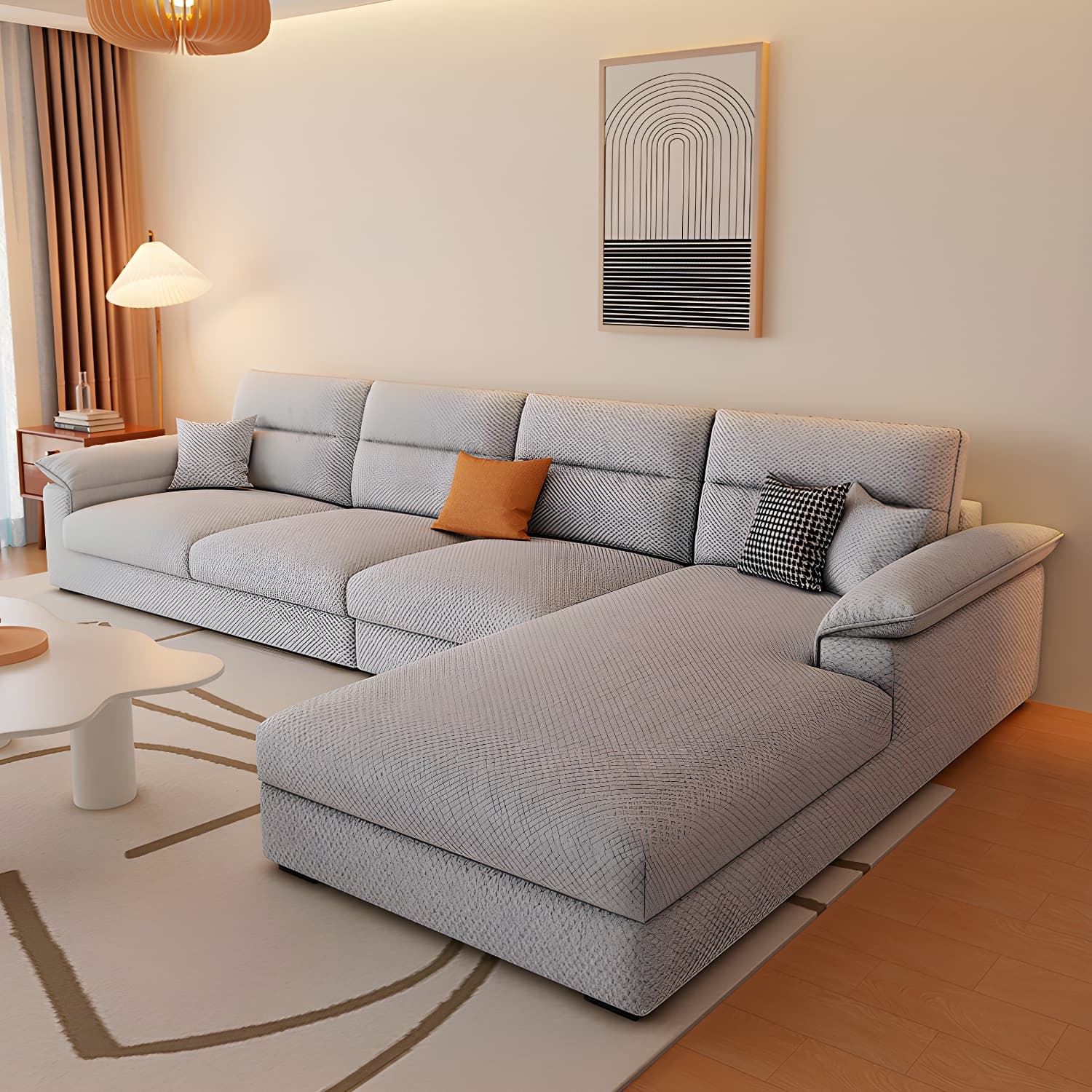Modern L-Shaped Sofa Chaise Set with Pillow Top Arms and Cushion Back, 3-Piece Design - image 4