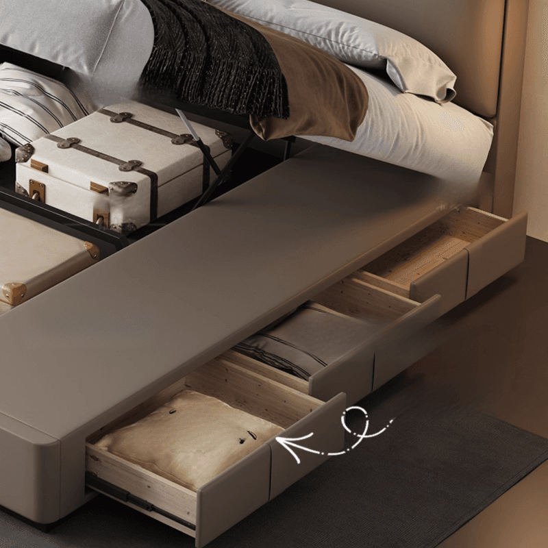 Light Gray Solid Color Storage Included Panel Bed for Bedroom