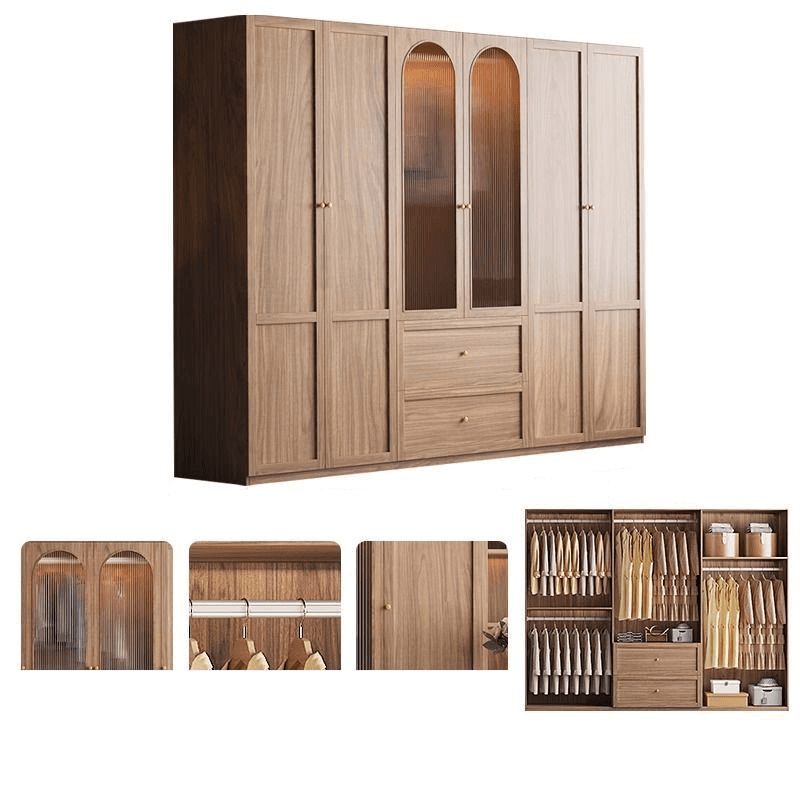 Minimalist Timber Sepia Cabinet Armoire with Interior Shelves & Clothing Rack & Soft Close Drawer & Soft Close Door - image 17