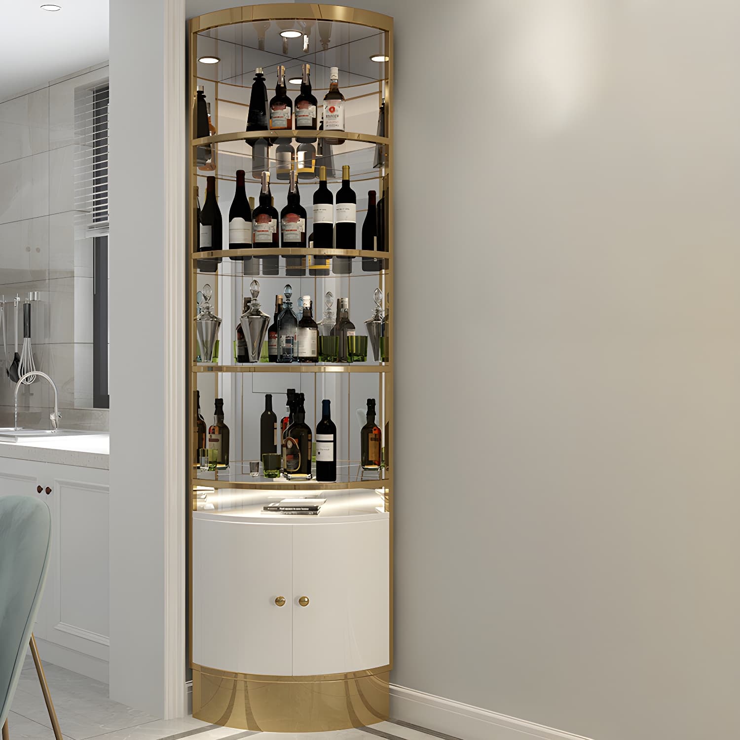 Glam Style Solid Color 2-door Corner Cabinet with Shelves for Living Room - image 6