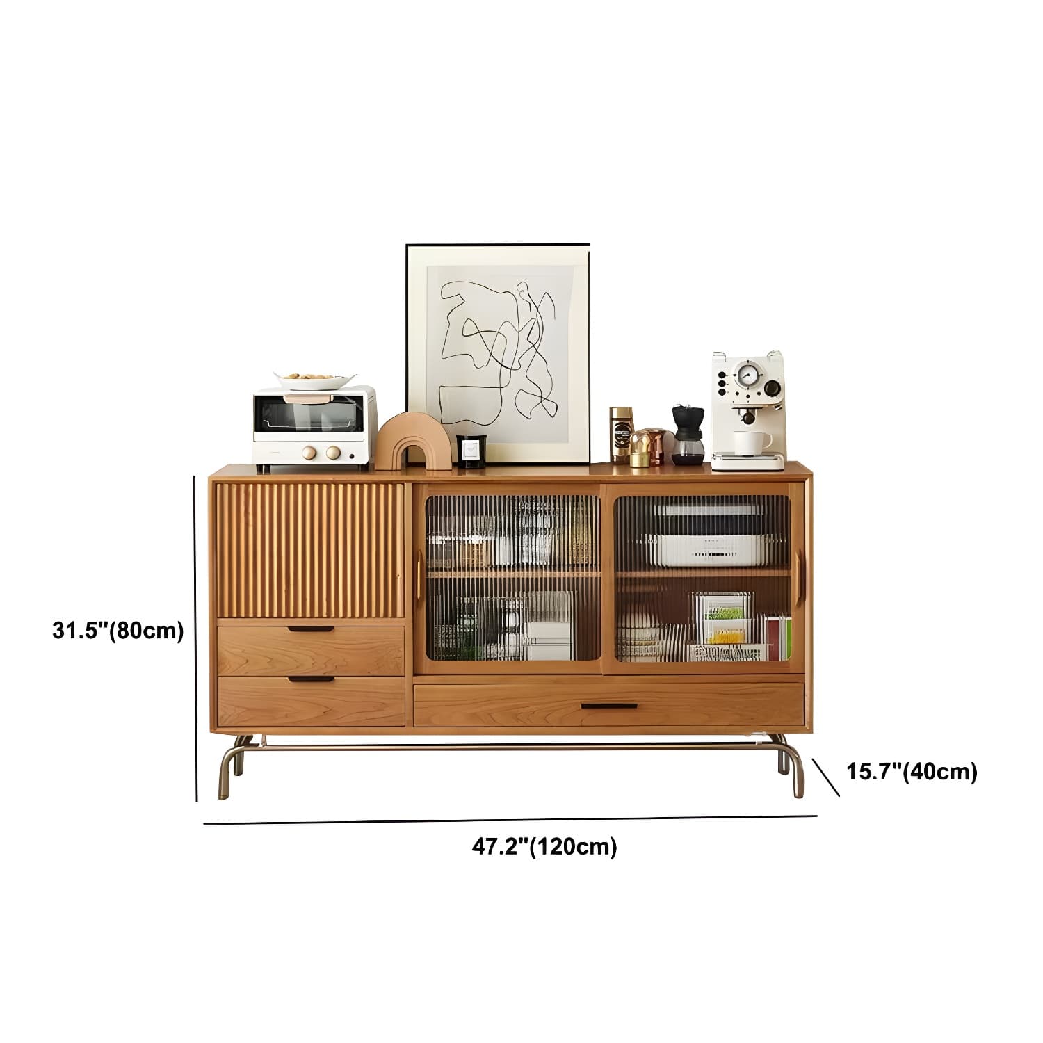 Solid Wood Sideboard Table Natural Adjustable Shelves Credenza with Glass Door - image 12