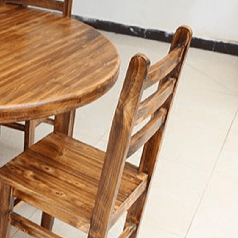 Minimalist Rounded Wood Slab Dining Table Set with 4 Legs and Fixed Table in Tan/Unfinished - image 3