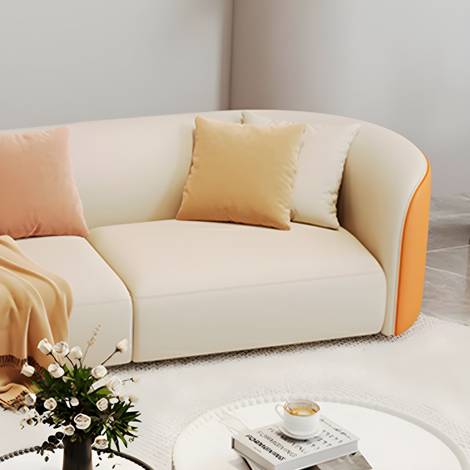 Modern Beige Standard Size Tech Cloth Wood Sectionals Sofa Without Storage or USB Port - image 7