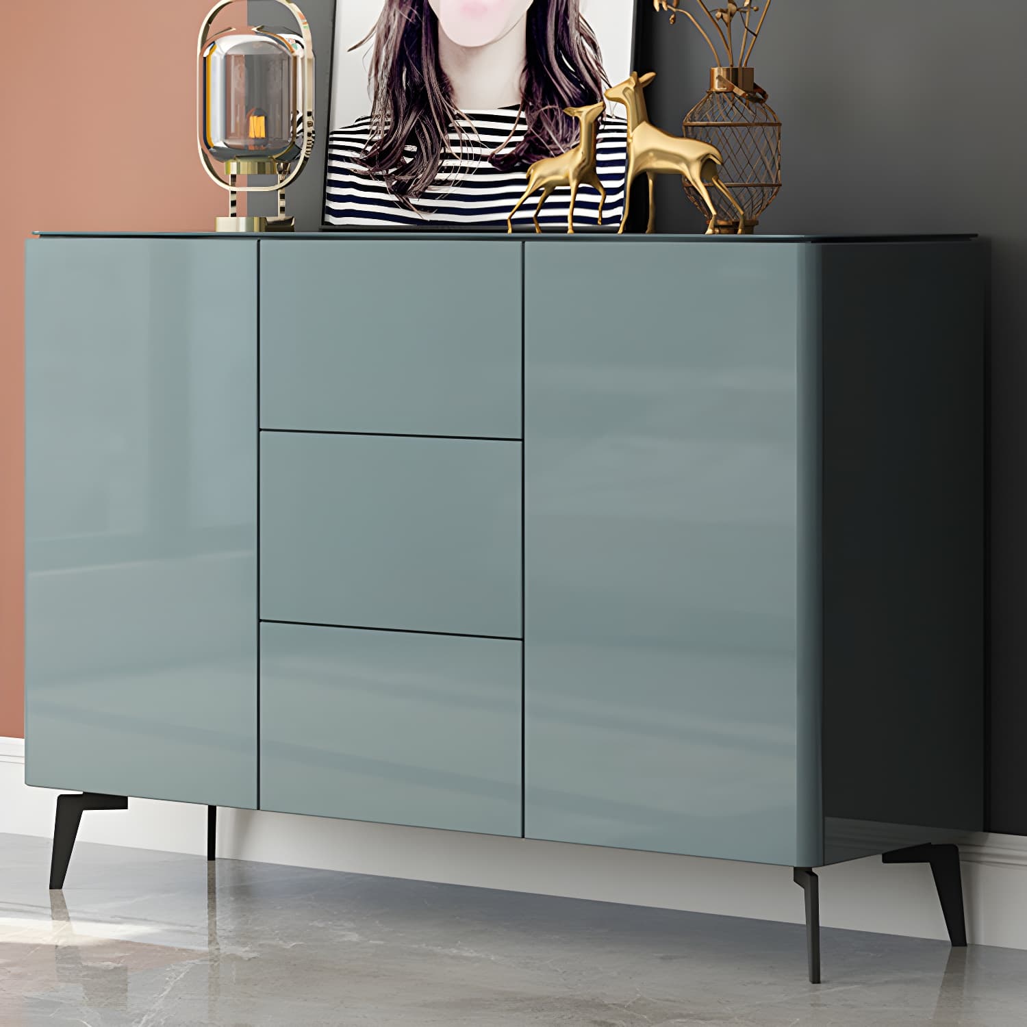 Contemporary Accent Cabinet Square Side Cabinet With Glass Top - image 4