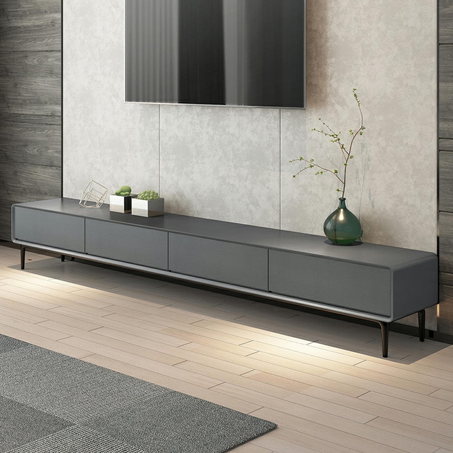 Modern Wood TV Stand with Drawers and Cable Management, Low Height, with Legs - image 4