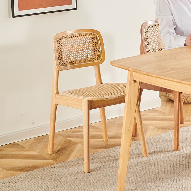 Leatherette/Wood/Rattan Entwined Balanced Armless Chair with Uncovered Back and Timber Legs in Sepia/Ink/Wood Color in a Scandinavian Style - image 15