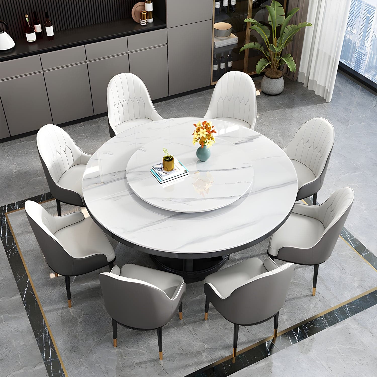 Modern Rubberwood Home Table Round Pedestal Convertible Dining Table - image 3