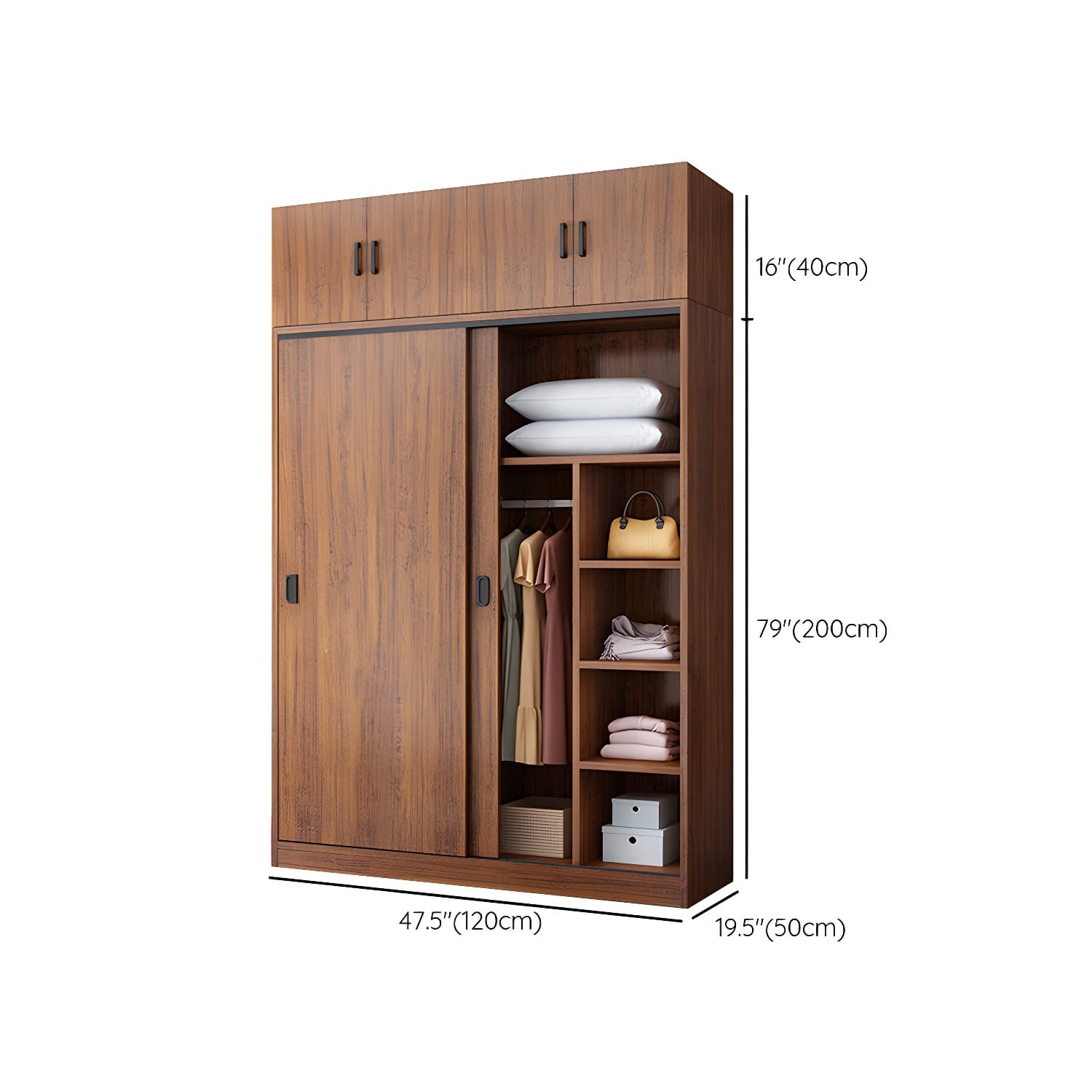 Solid Wood Frame Wardrobe Freestanding Wardrobe with Sliding Doors - image 25