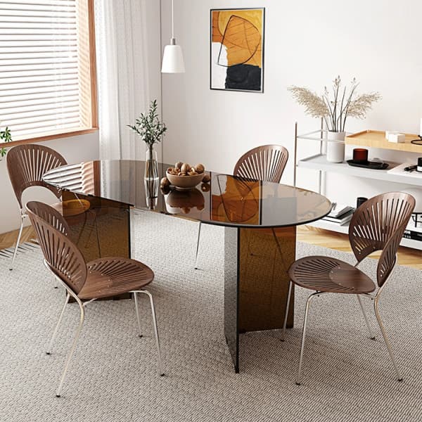 Elegant Glass Oval Dining Set in Brown - Includes Modern Chairs