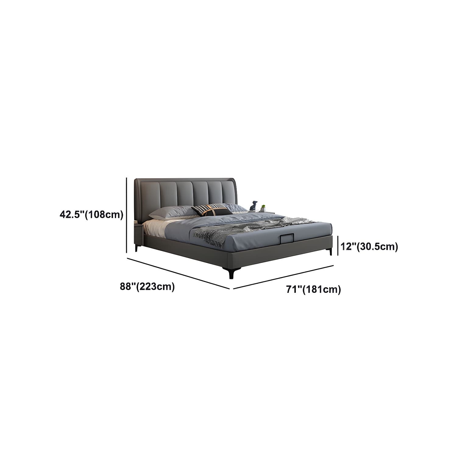 Grey Rectangular Headboard Standard Bed with Wooden Legs Bed - image 13