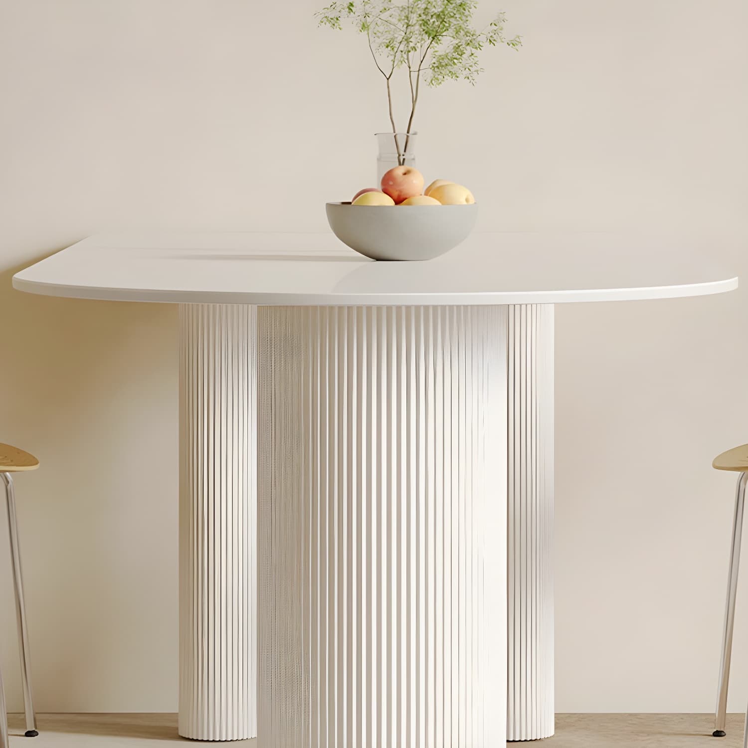White Stone Surface 75cm Modern Kitchen & Dining Table with Metal Legs - image 8