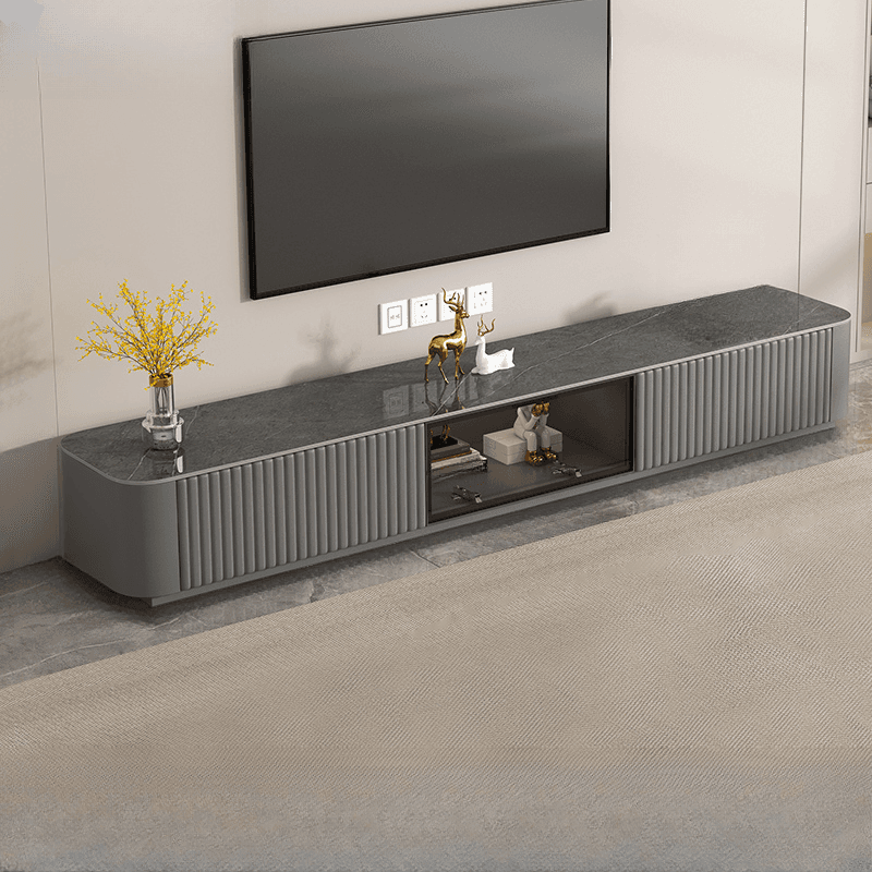 Trendy Vitreous Countertop TV Stand with Closet and 2 Drawers for Sitting Room