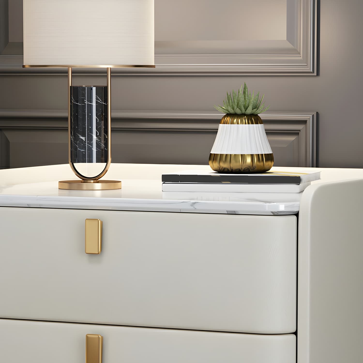 Glam Style Sintered Stone Top Drawer Storage Nightstand for Bedroom - image 29