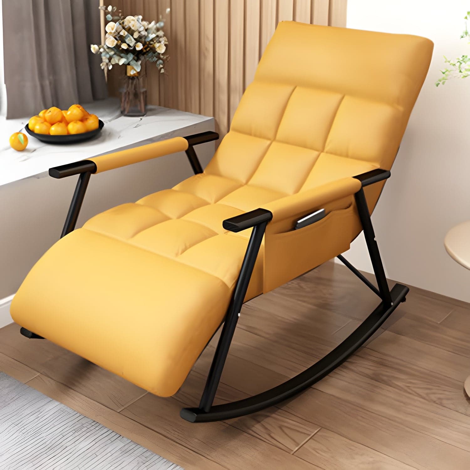 Modern Style Rocking Chair Faux Leather Upholstered Chair with Storage - image 6