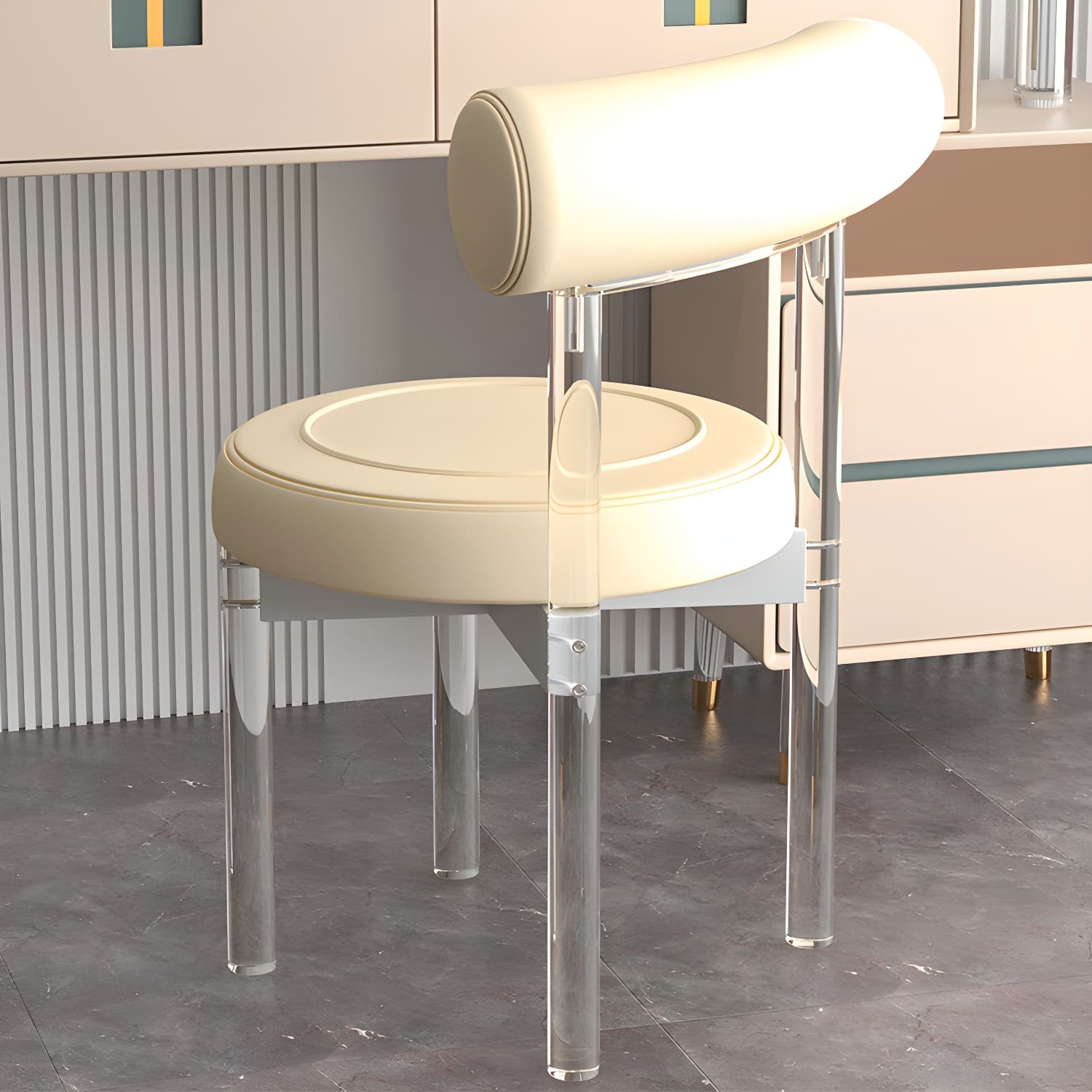 Clear Leg Modern Side Chair with Low Back and Upholstered Polyurethane Seat