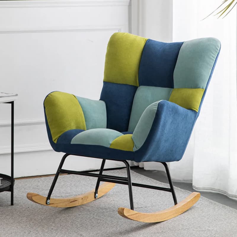 Midnight Black/Olive Green/Lemon Color Ergonomic Stationary Rocking Chair Couch with Rear & Round Arm