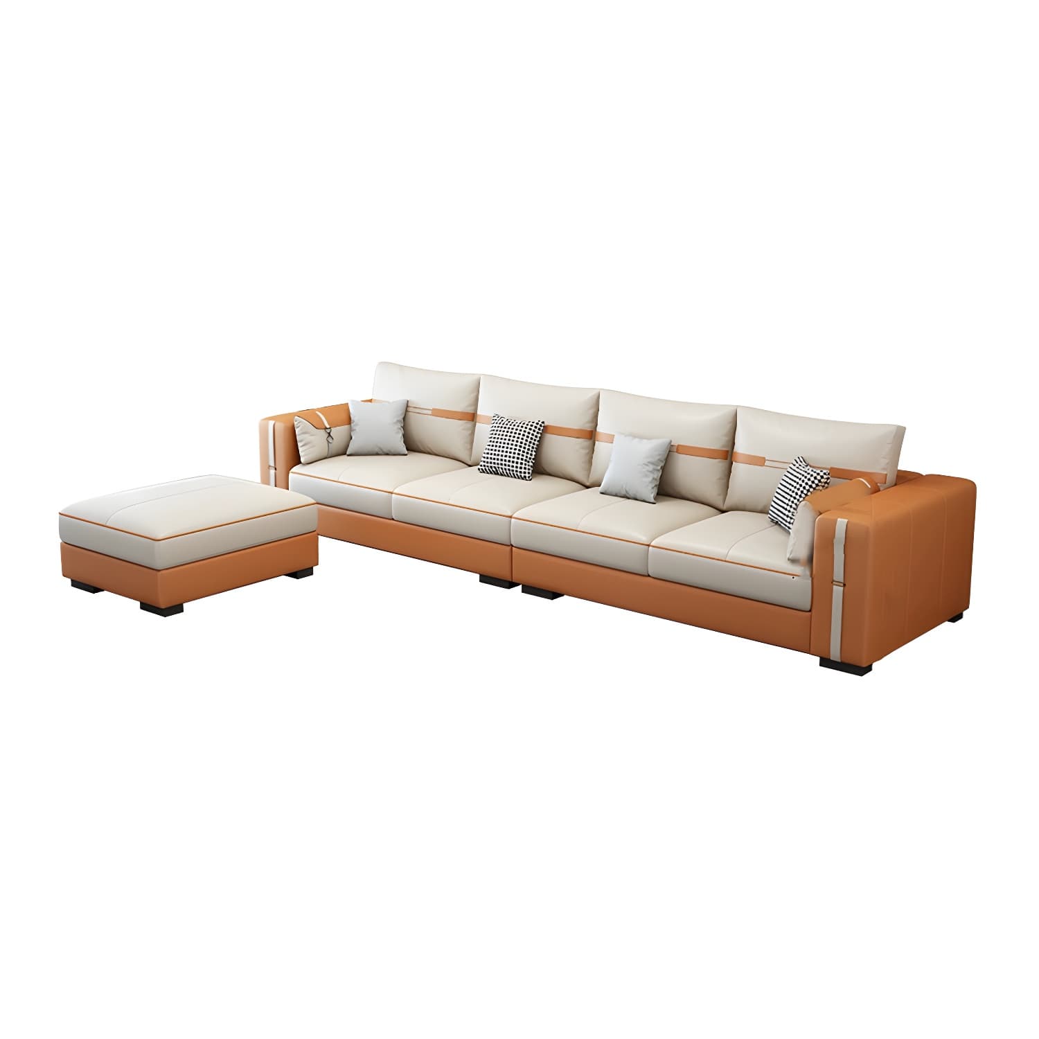 Scandinavian Wood Frame Beige Faux Leather Stationary Sectional Sofa with Cushion Back - image 9