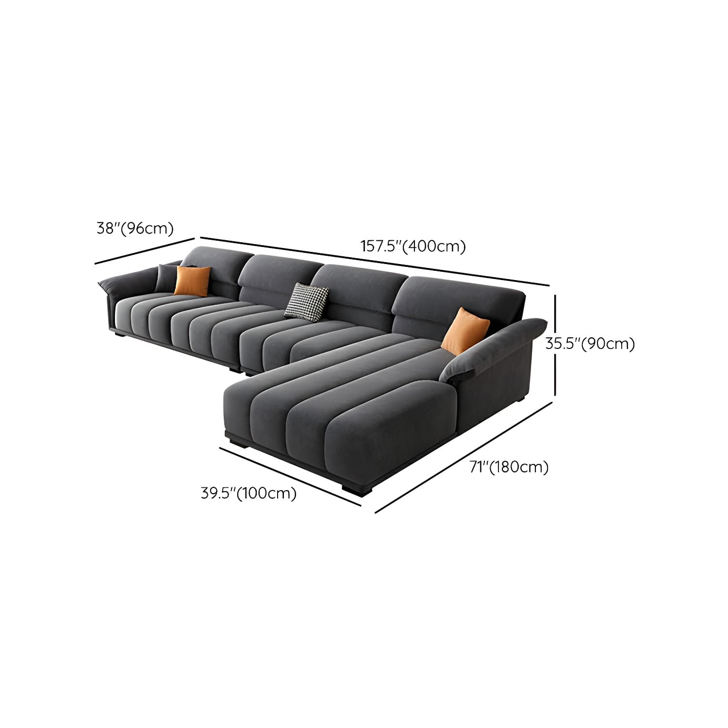 Modern Gray Velvet Sectional Sofa - Flared Arm, Plush Comfort - image 20