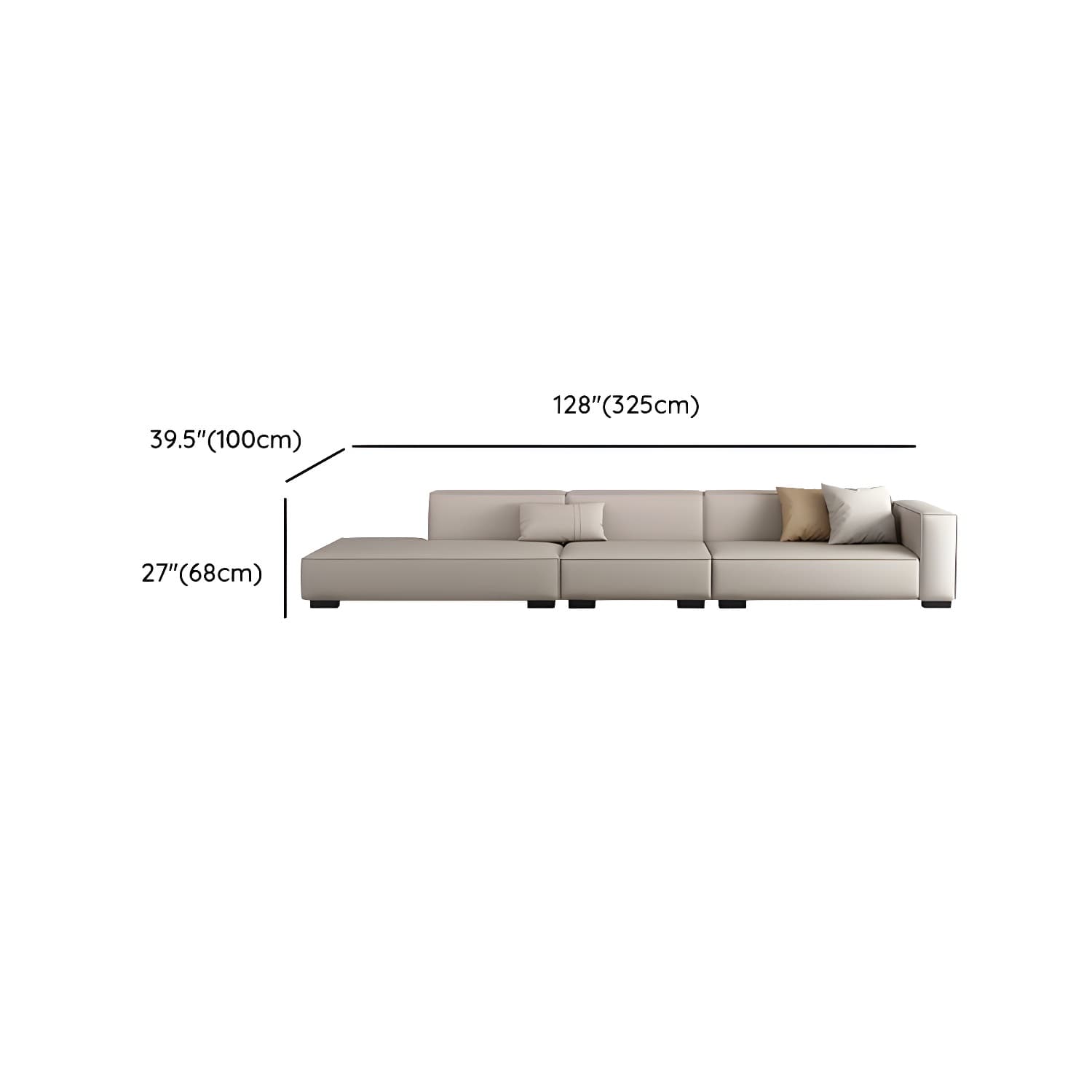 Modern Gray Faux Leather Sofa Chaise with Square Arms and Pine Wood Legs - image 18