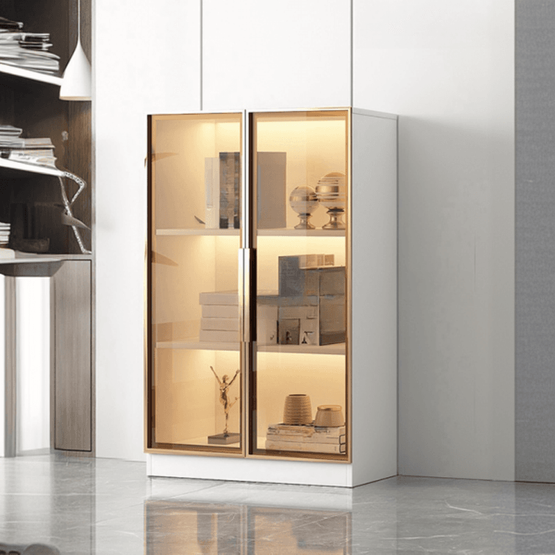 Scratch-repellent Utility Storage Cabinet with Storage Cabinet, Glass-panel Door, Handle Bars in Dark Gray/White, Stain Resistant, Light Included