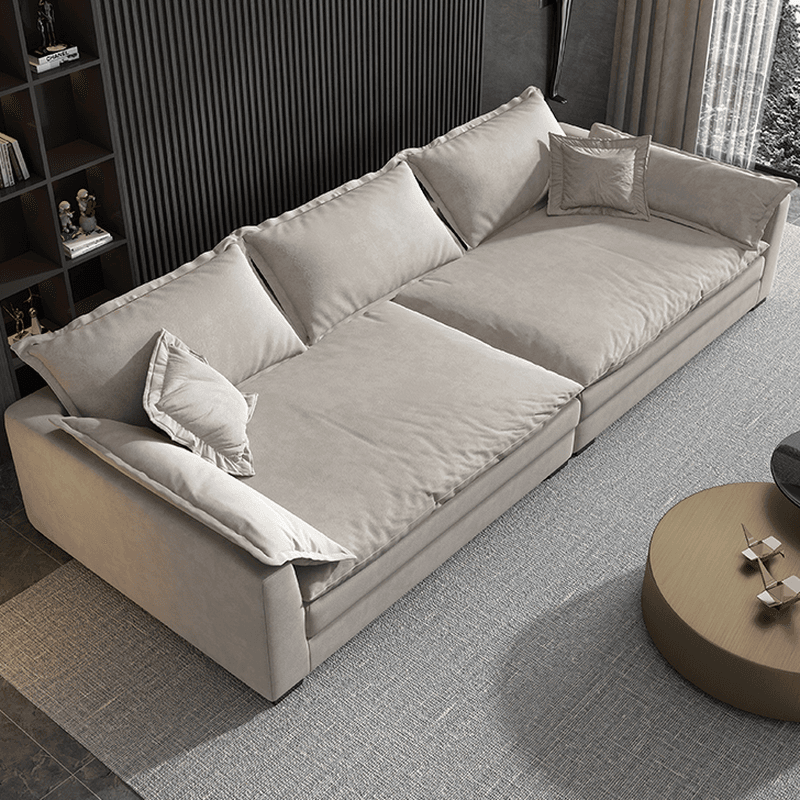 Chalk Flannel Upholstered Sofa Couch with Arm in a Modern Style