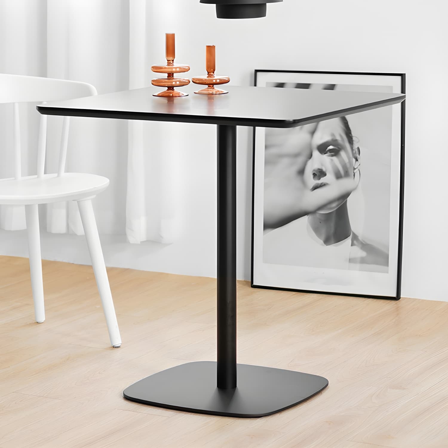Metal Industrial Square Dining Table Solid Wood Top Table with Pedestal Base - image 7