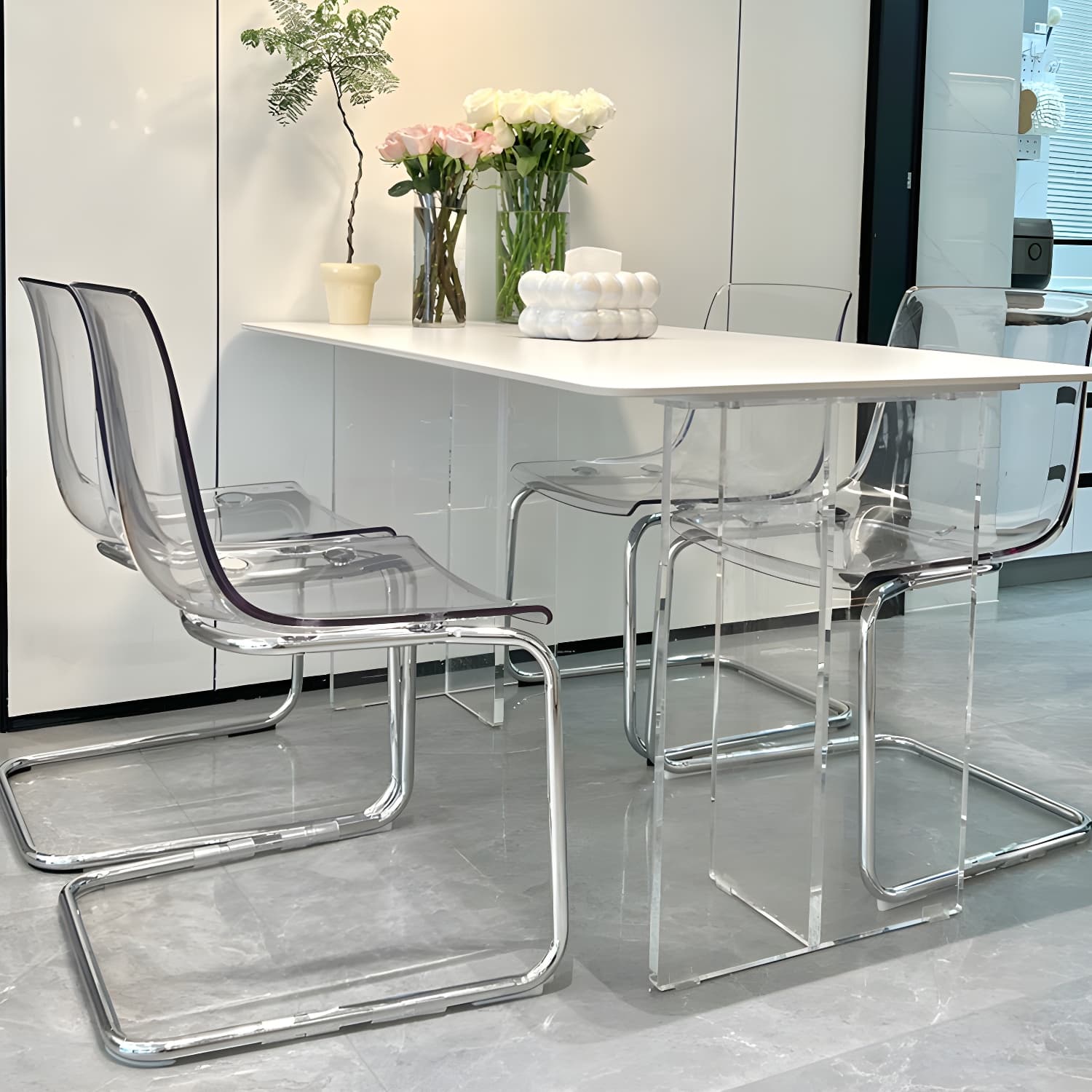 Scandinavian Style Silver Leg Plastic & Acrylic Side Chair for Kitchen & Dining - image 12