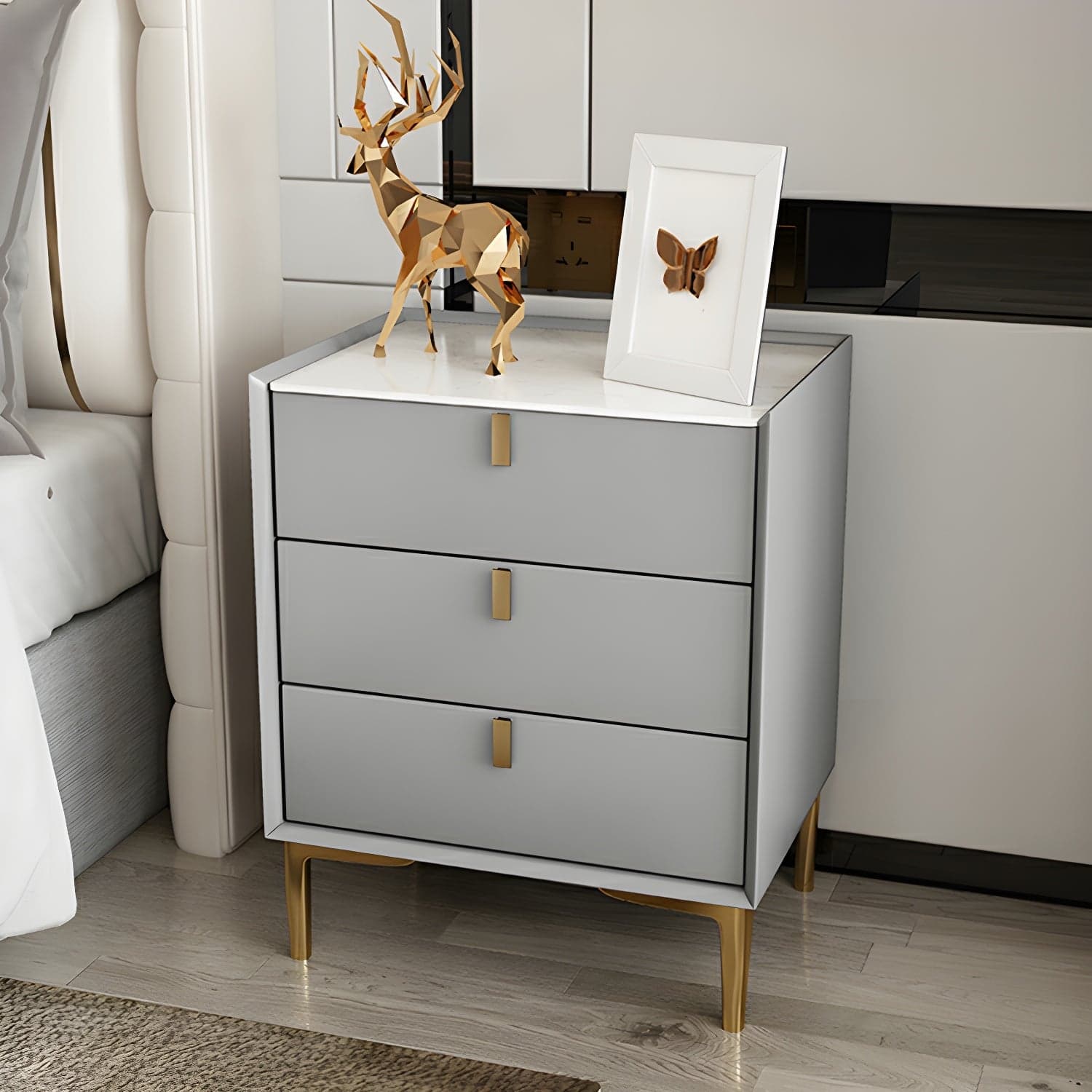 Glam Style Sintered Stone Top 3-Drawer Nightstand with Legs for Bedroom - image 7