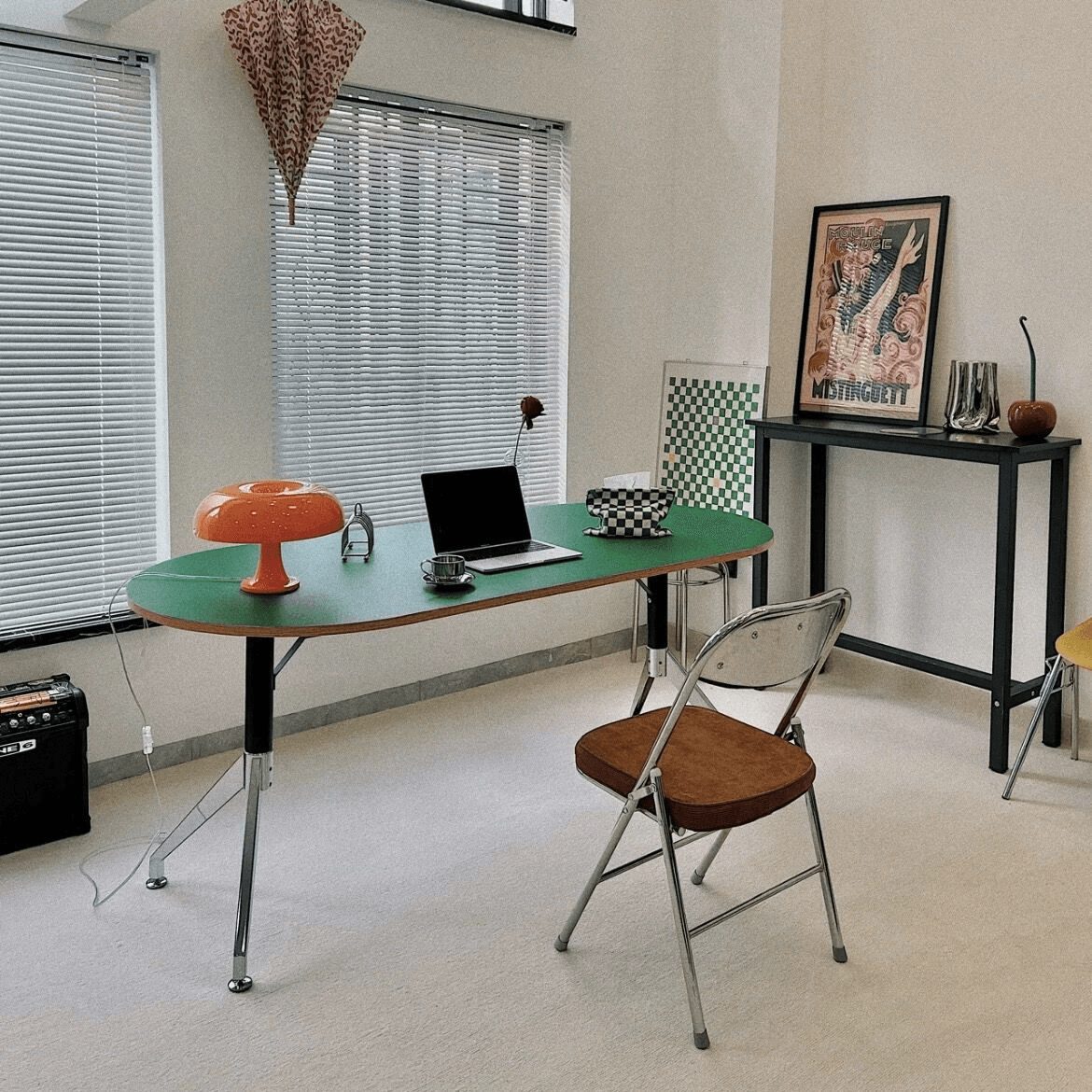 Art Deco Olive Green Reclaimed Wood Table, Standard Height, Fixed Mechanism, Seats 4 or 2 - image 3