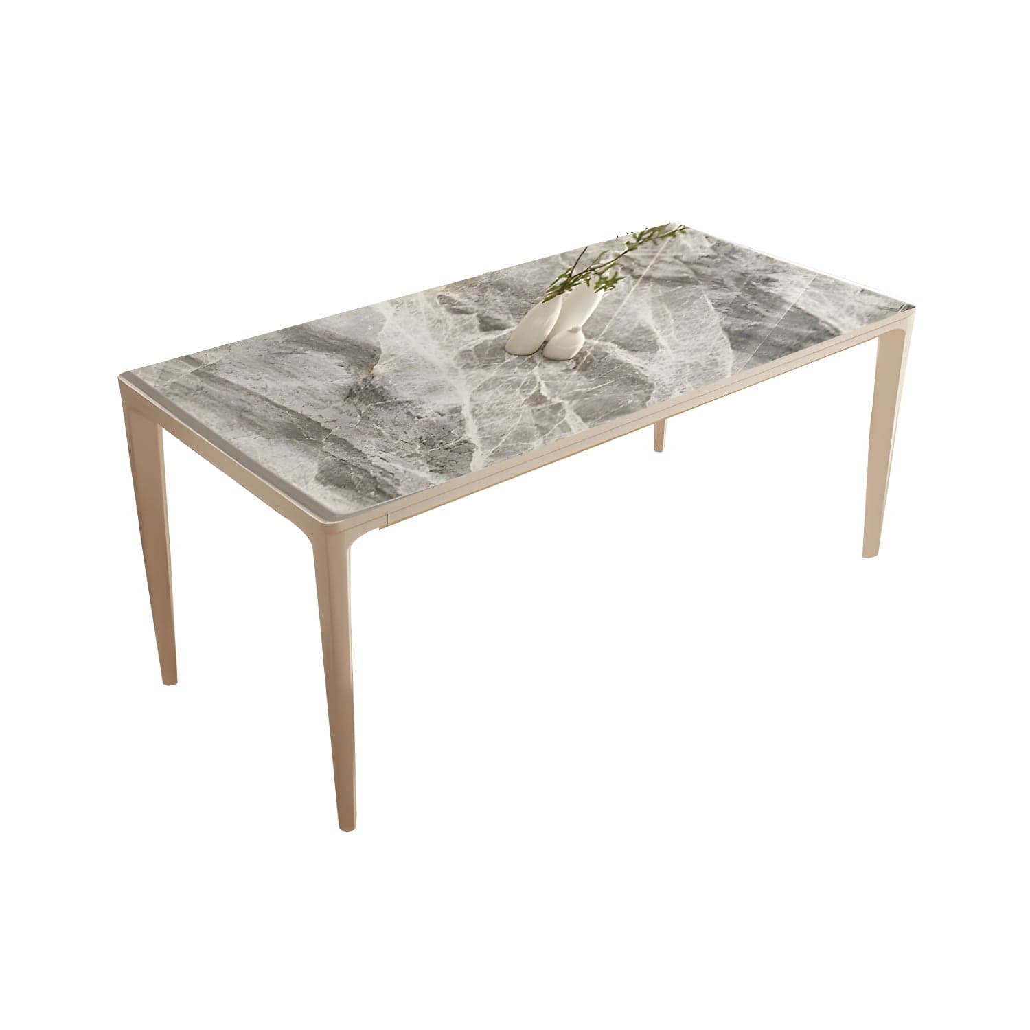 Modern Stone Top Dining Table with Beige Metal Legs and Standard Height for Kitchen & Dining - image 3