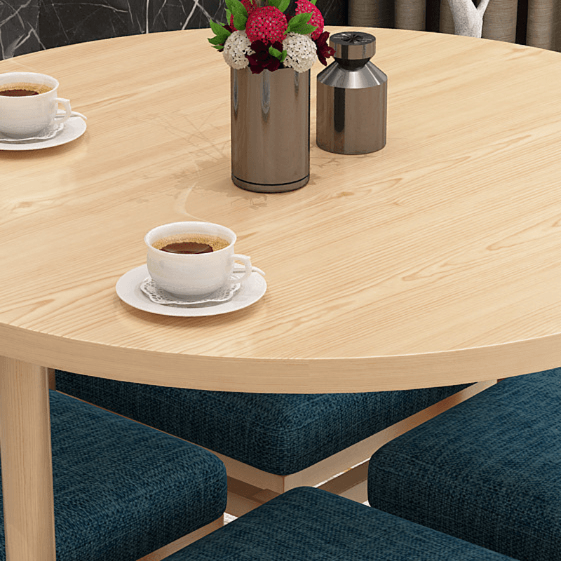 Reclaimed Wood Round Dining Table Set with Metal Toboggan Base and Upholstered Backless Chairs for 4 People - image 12
