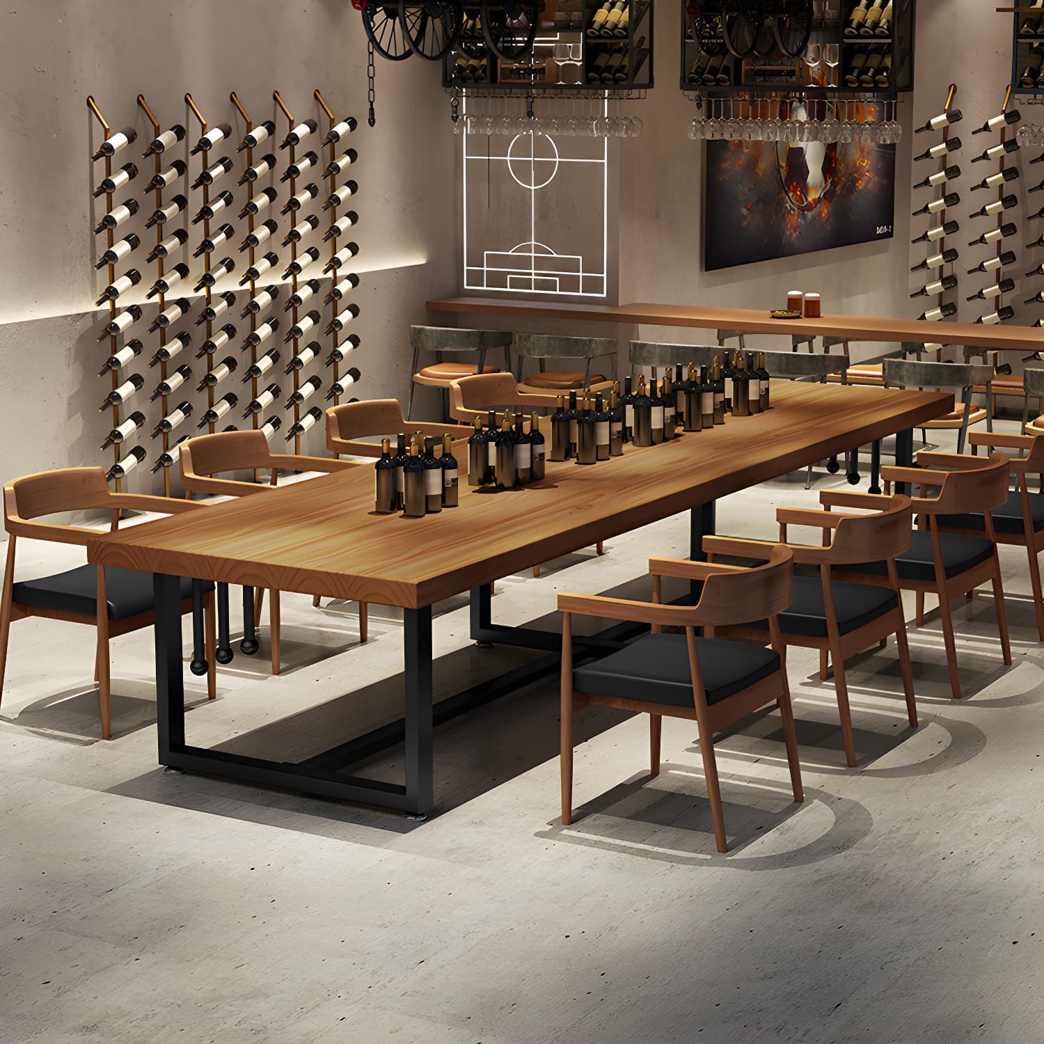 Pine Solid Wood Dining Table Rectangle Dining Table with Trestle Base