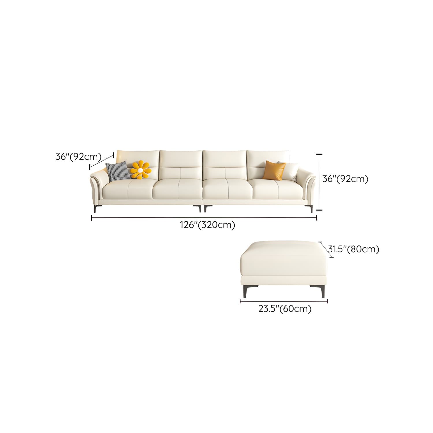 Contrast Flared Arm White Faux Leather Sectional Sofa with Cushion Back - image 17