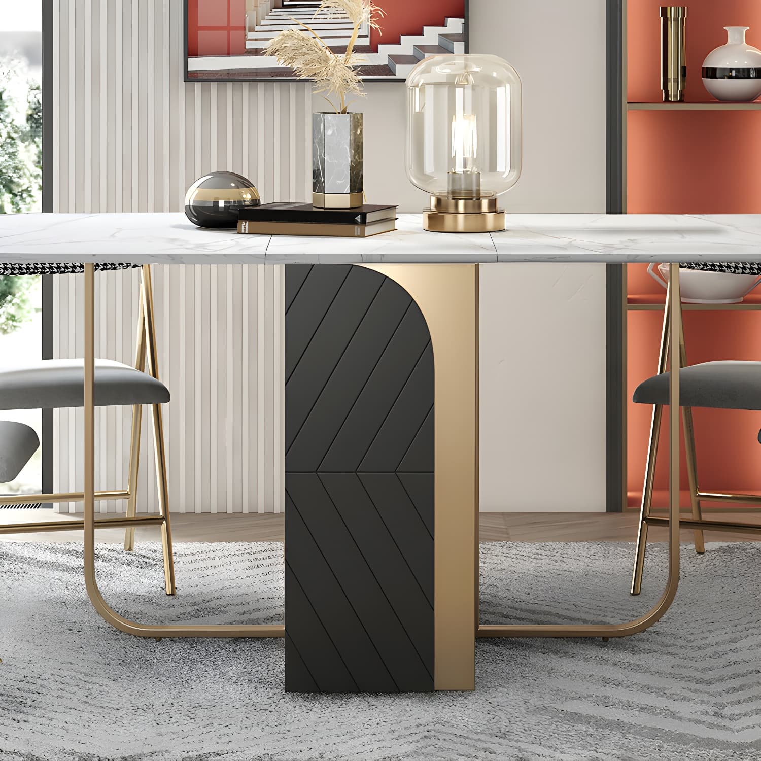 Modern 1/2/3/4/5 Pieces Rectangle Dining Table Set with Stone Top Foldable Dinette Set - image 8