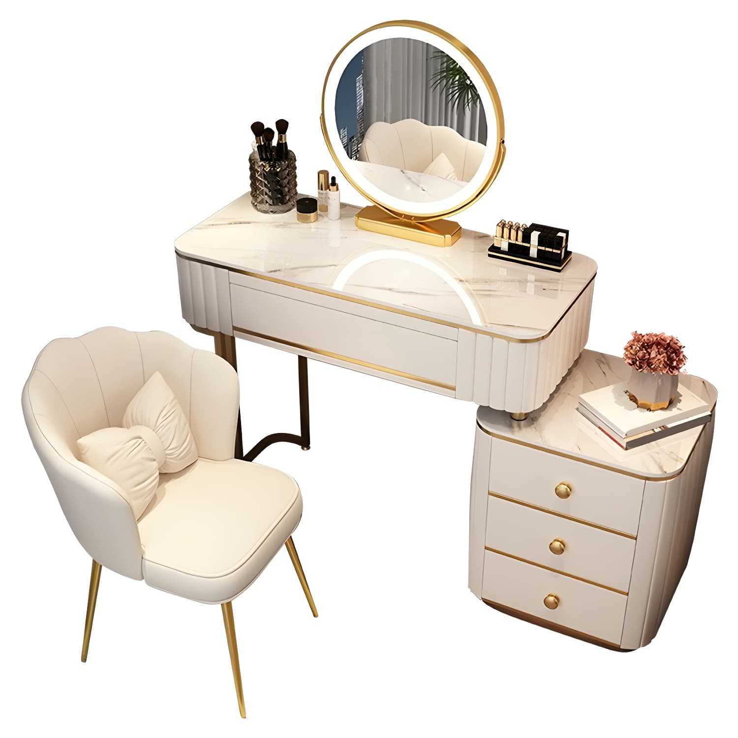 Contemporary Make-up Vanity with White Wooden Top for Bedroom - image 8