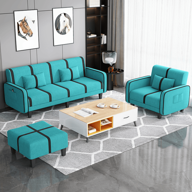Trendy Solid Color Stain Resistant Standard Sofa/Loveseat in Dark Gray/Cerulean/Light Brown with Arm, Seats 3/2 People, and 2 Pillows - image 14