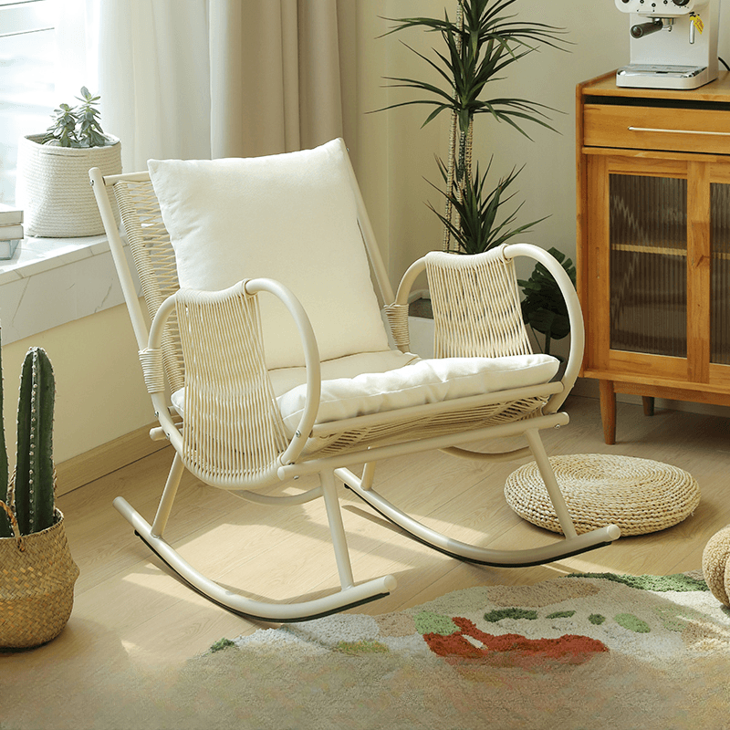 Art Deco Alloy Rocking Chair with Upholstered Track Arm