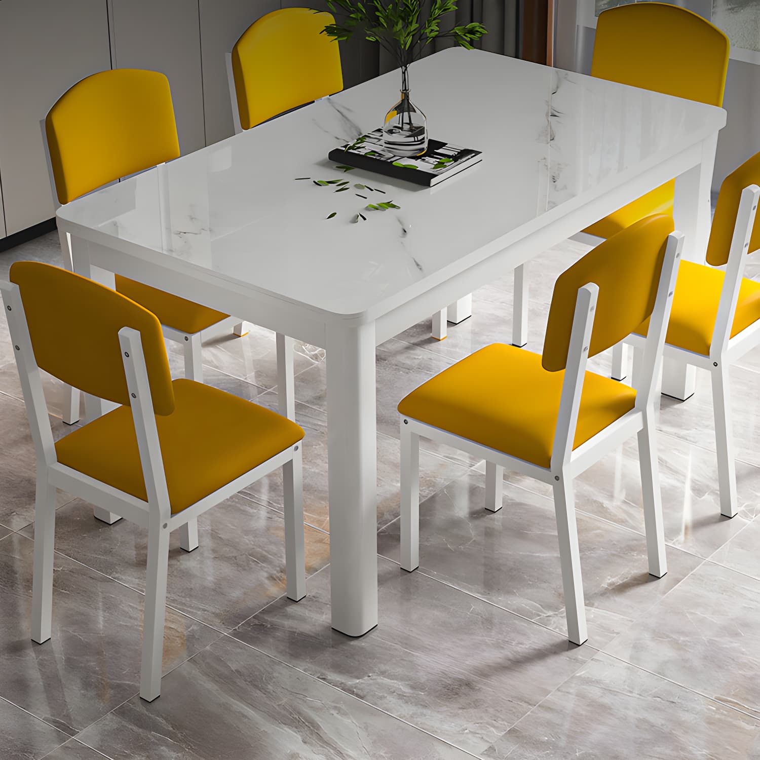 Modern Rectangular Glass Top Dining Table with White and Black 4 Foot - image 11