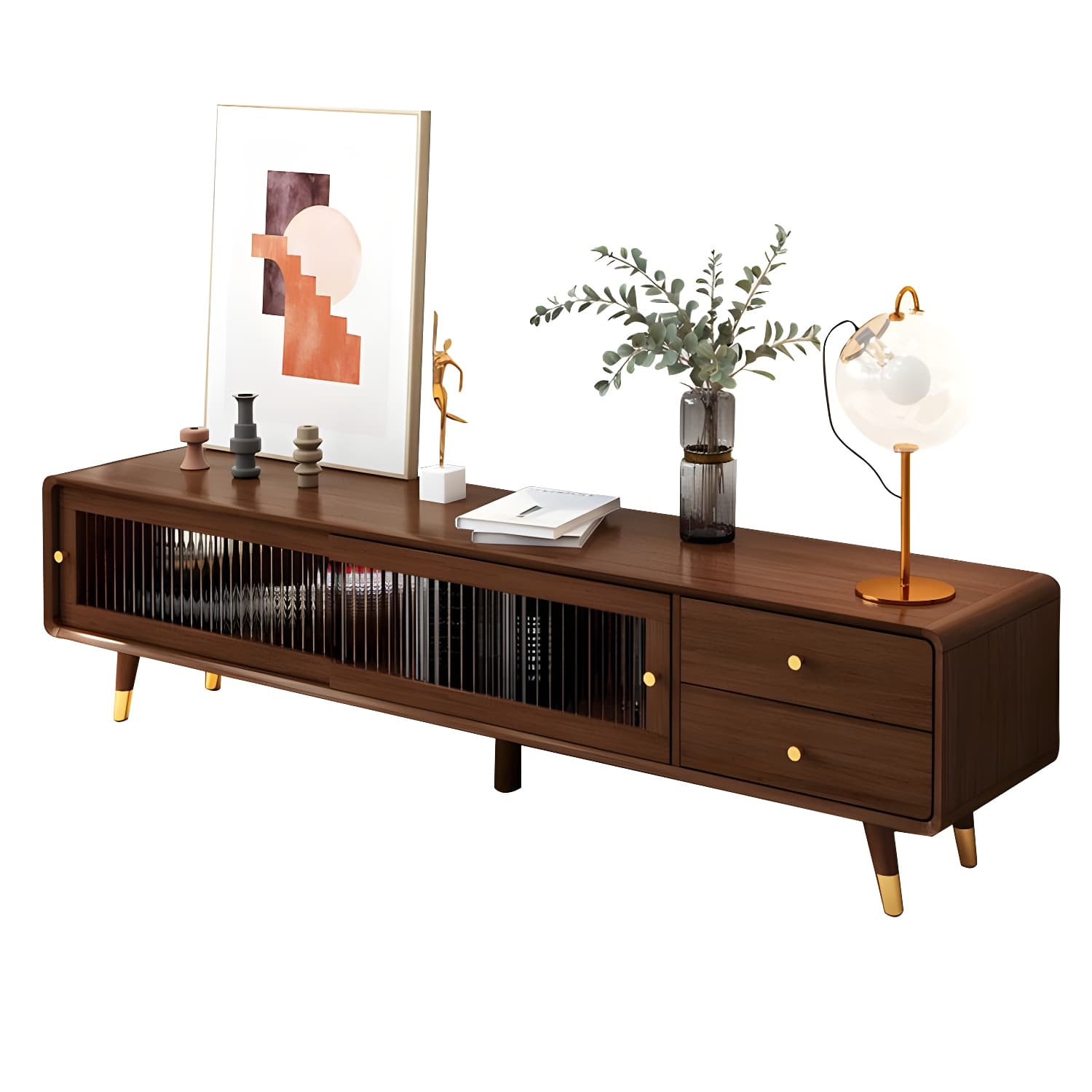 Scandinavian Style Low Height Wood TV Stand With 2 Drawers and Cabinet, Size 15.7'' x 17.7'' - image 7
