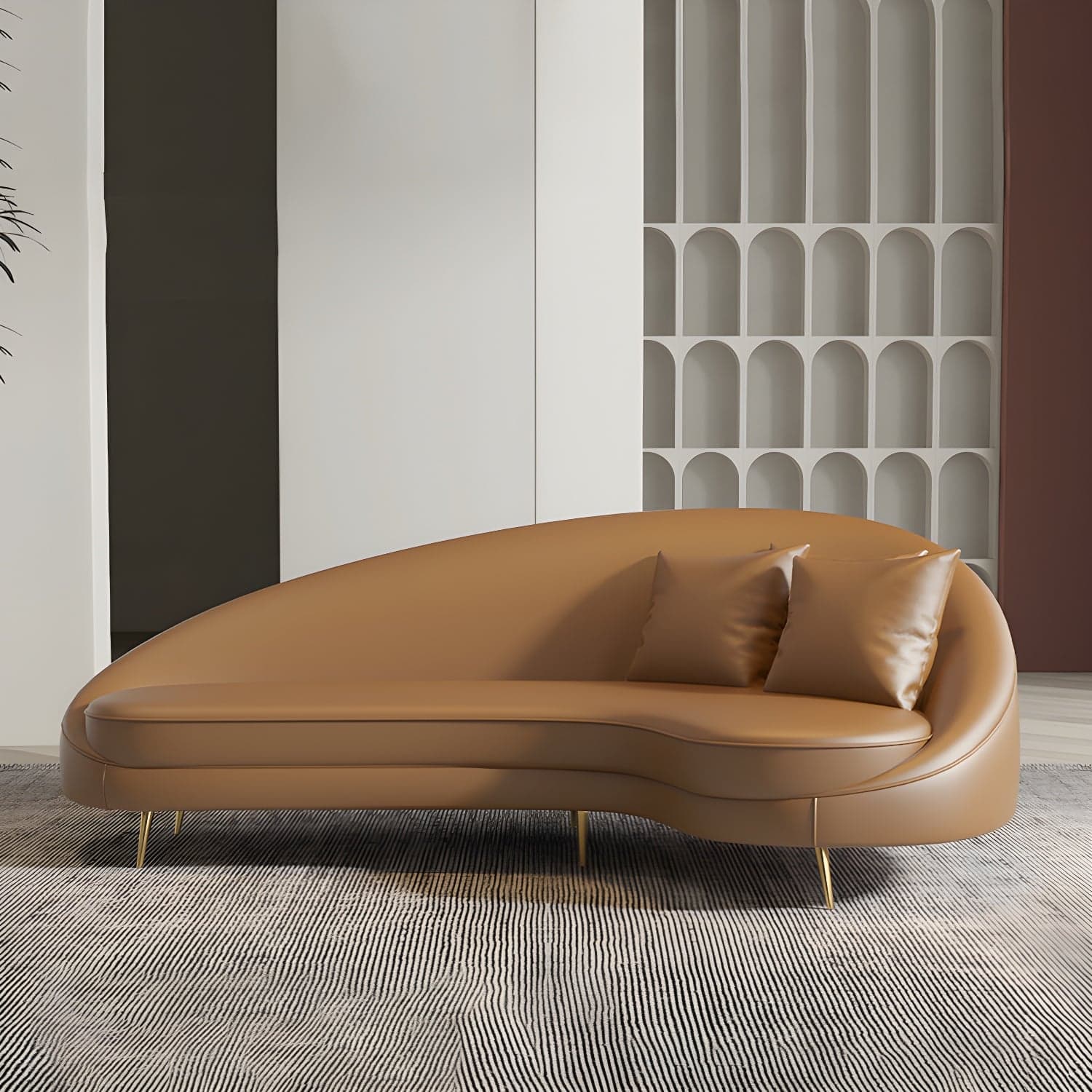 Faux Leather Curved Sofa Contemporary Sloped Arm Sofa for Living Room - image 5