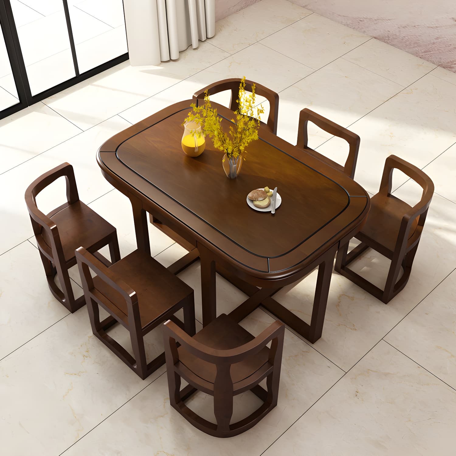 Modern Wood Dining Set in Medium Brown - Table and Chairs with Solid Wood Features - image 3