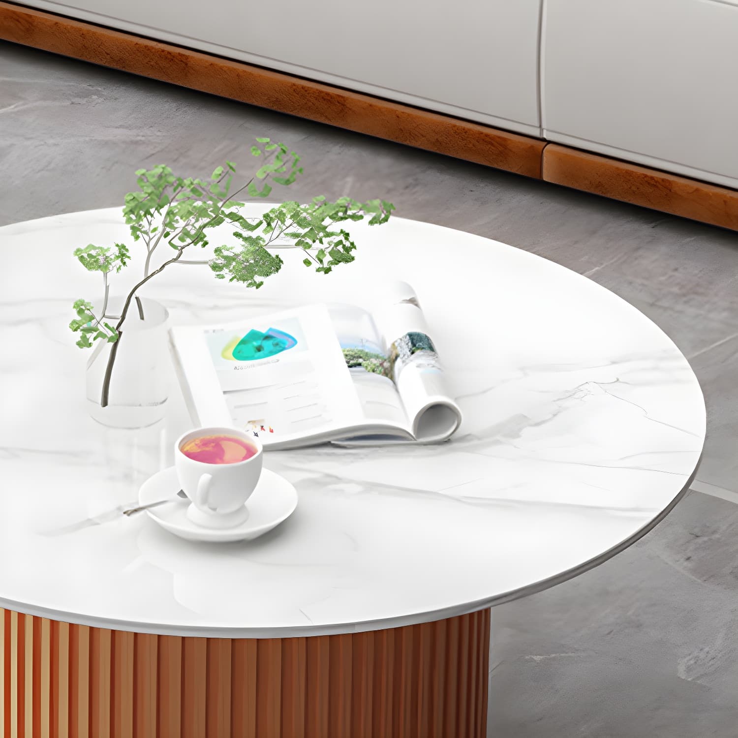 Slate Round Coffee Table Pedestal Coffee Cocktail Table for Living Room - image 11