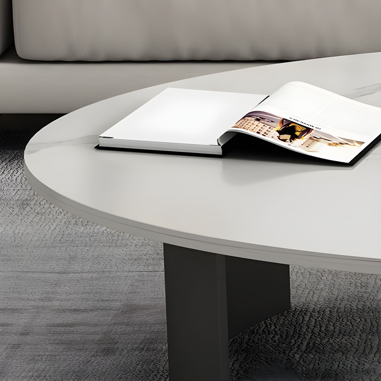 Oval Stone Modern Coffee Table with Double Pedestal Metal Base - image 7